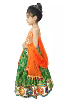 green cotton lehenga choli with embroidered work