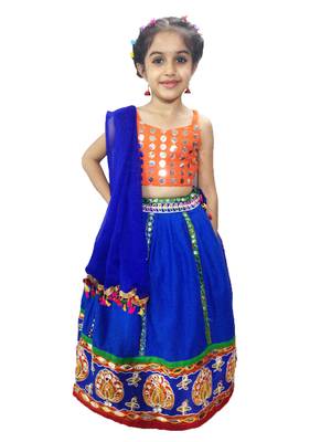 blue cotton kids lehenga with embroidered work 1