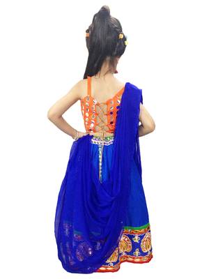 blue cotton kids lehenga with embroidered work 2