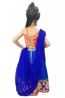 blue cotton kids lehenga with embroidered work
