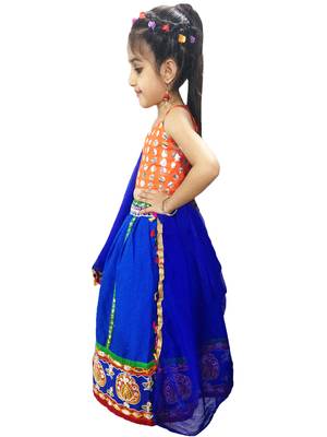 blue cotton kids lehenga with embroidered work 3