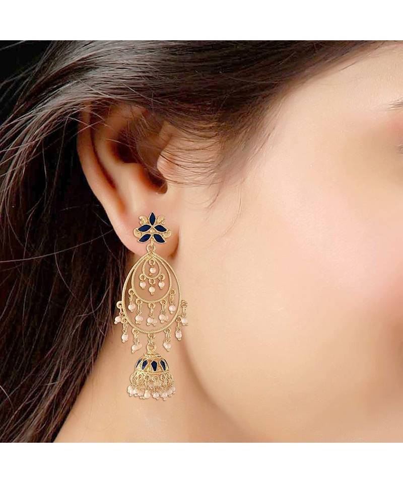 Enamel Pearl Dangle Jhumka Earrings