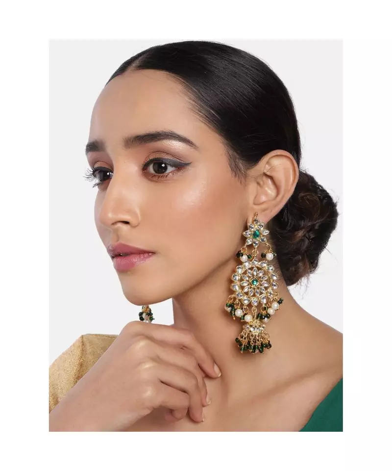Kundan Studded Drop Jhumka Earrings