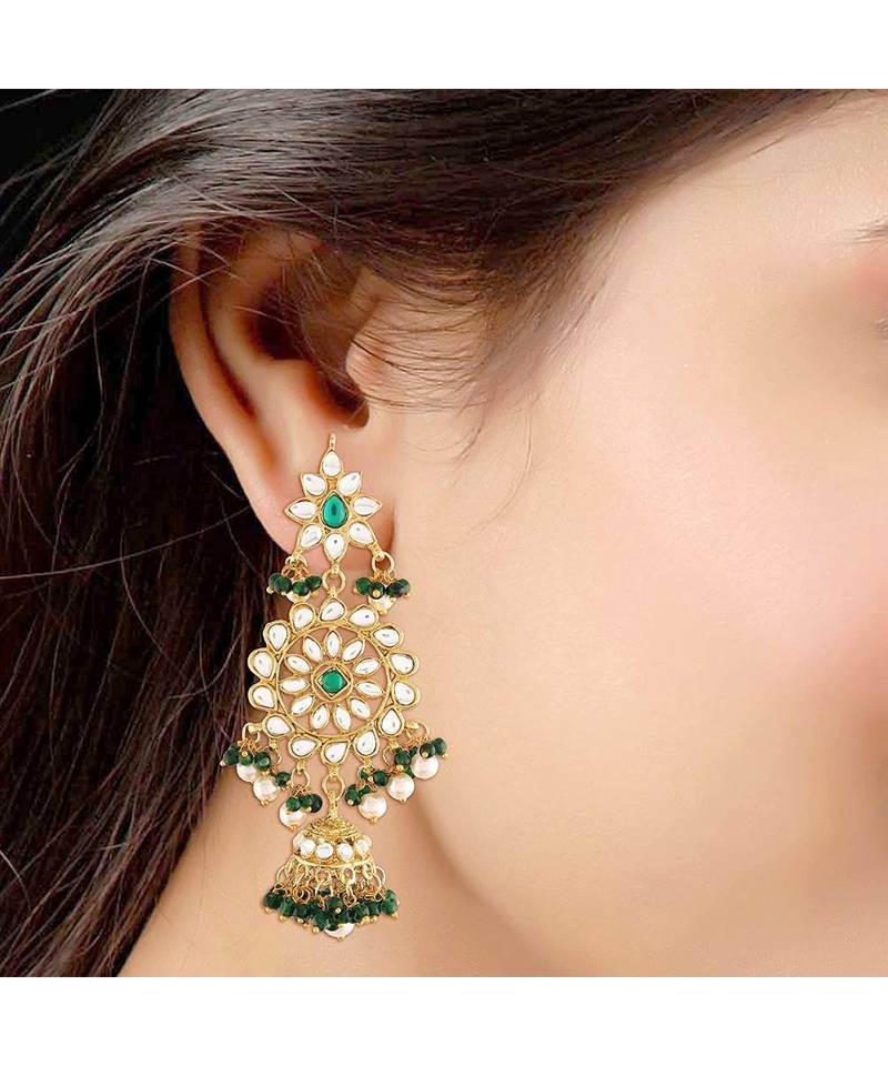 Kundan Studded Drop Jhumka Earrings