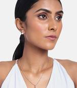 Rose Gold Plated Glittering Cubic Zirconia Designer Chain Pendent Necklace with Pearl Drop Earring