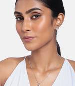 Rhodium Plated Glittering Cubic Zirconia Designer Chain Pendent Necklace with Pearl Drop Earring