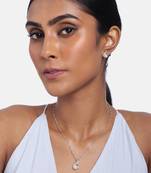 Glittering Cubic Zirconia Designer Chain Pendent Necklace with Pearl Drop Earring