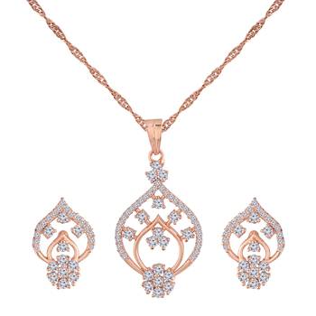 Rose Gold Plated Glittering American Diamond CZ Zircon Chain Pendent Necklace Set 3