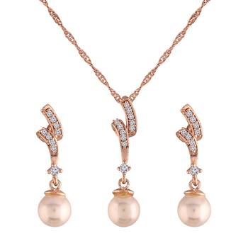 Rose Gold Plated Glittering American Diamond CZ Zircon Chain Pendent Necklace Set 3