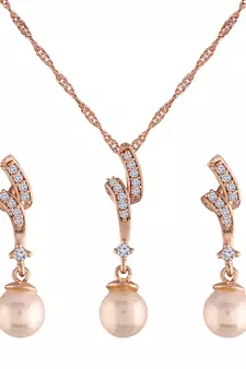 Rose Gold Plated Glittering American Diamond CZ Zircon Chain Pendent Necklace Set