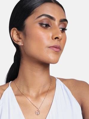 Rose Gold Plated Glittering American Diamond CZ Zircon Chain Pendent Necklace Set 1