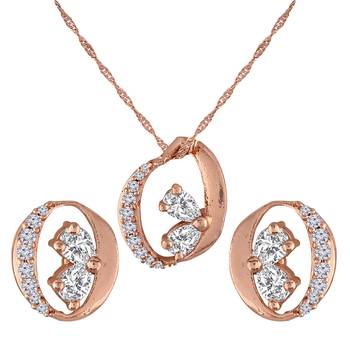 Rose Gold Plated Glittering American Diamond CZ Zircon Chain Pendent Necklace Set 3