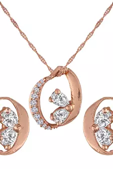 Rose Gold Plated Glittering American Diamond CZ Zircon Chain Pendent Necklace Set