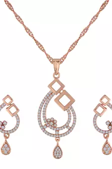 Rose Gold Plated Glittering American Diamond CZ Zircon Chain Pendent Necklace Set