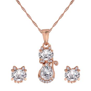 Rose Gold Plated Glittering American Diamond CZ Zircon Chain Pendent Necklace Set 3
