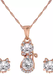 Rose Gold Plated Glittering American Diamond CZ Zircon Chain Pendent Necklace Set