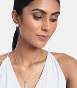 Rhodium Plated Glittering American Diamond CZ Zircon Chain Pendent Necklace Set