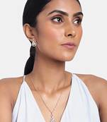 Rose Gold Plated Glittering American Diamond CZ Zircon Chain Pendent Necklace Set