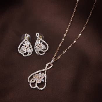 Rose Gold Plated Glittering American Diamond CZ Zircon Chain Pendent Necklace Set 2