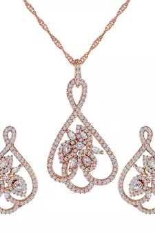 Rose Gold Plated Glittering American Diamond CZ Zircon Chain Pendent Necklace Set