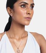 Rose Gold Plated Glittering American Diamond CZ Zircon Chain Pendent Necklace Set