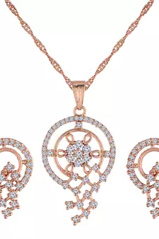 Rose Gold Plated Glittering American Diamond CZ Zircon Chain Pendent Necklace Set