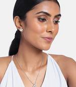 Rhodium Plated Glittering Cubic Zirconia Designer Chain Pendent Necklace Set