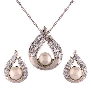 Rhodium Plated Glittering Cubic Zirconia Designer Chain Pendent Necklace Set 3