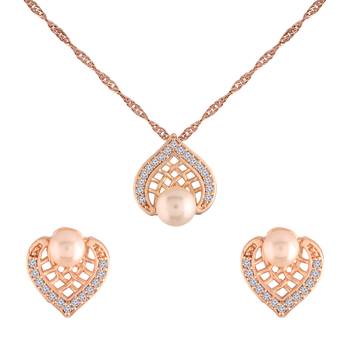 Rose Gold Plated Glittering Cubic Zirconia Designer Chain Pendent Necklace Set 2