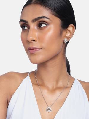 Rhodium Plated Glittering Cubic Zirconia Designer Chain Pendent Necklace Set 1