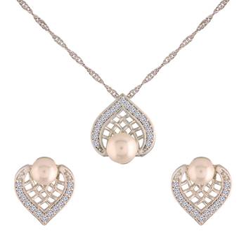 Rhodium Plated Glittering Cubic Zirconia Designer Chain Pendent Necklace Set 2