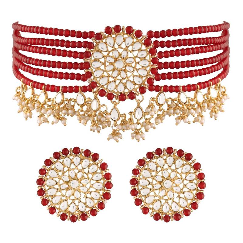 Traditional Choker Set Glided With Kundan & Pearls