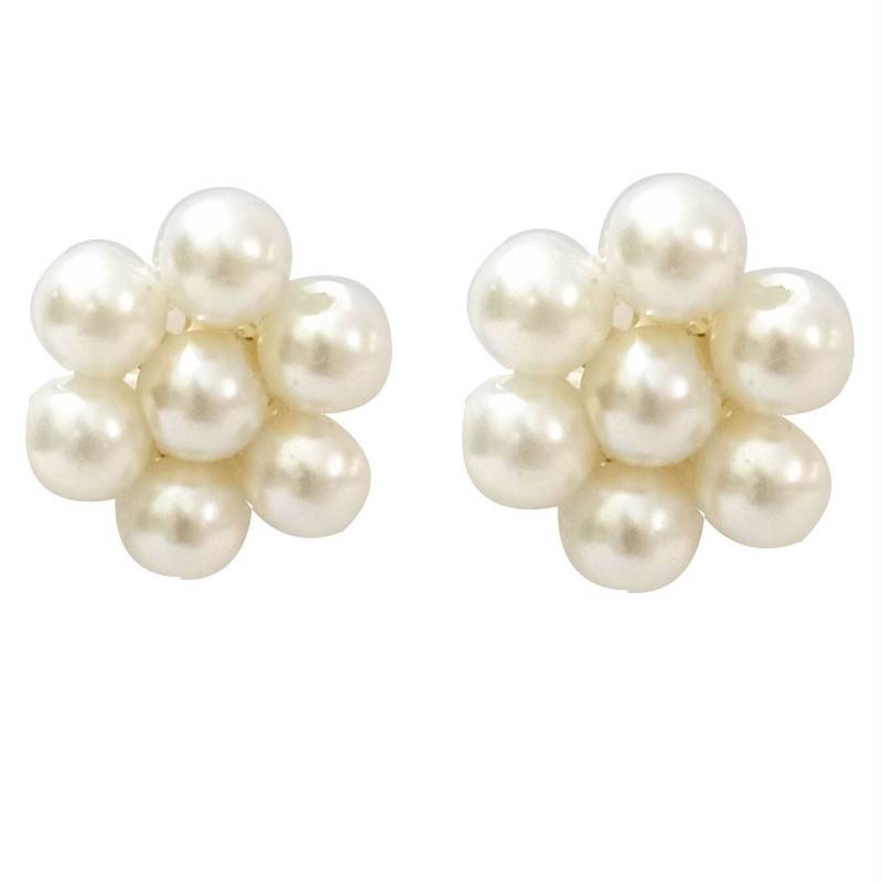 White Pearl Beaded Stylish Moti Choker Necklace Set with Stud Earrings