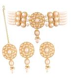 Traditional Pearl Choker Necklace with Earrings & Maang Tikka Set