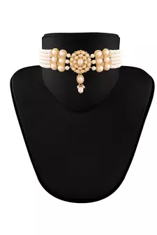 Traditional Pearl Choker Necklace with Earrings & Maang Tikka Set
