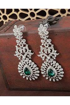Rhodium Plated Austrion Diamond Sparkling Dangle Earrings