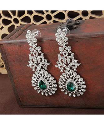 Rhodium Plated Austrion Diamond Sparkling Dangle Earrings 1
