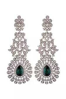 Rhodium Plated Austrion Diamond Sparkling Dangle Earrings