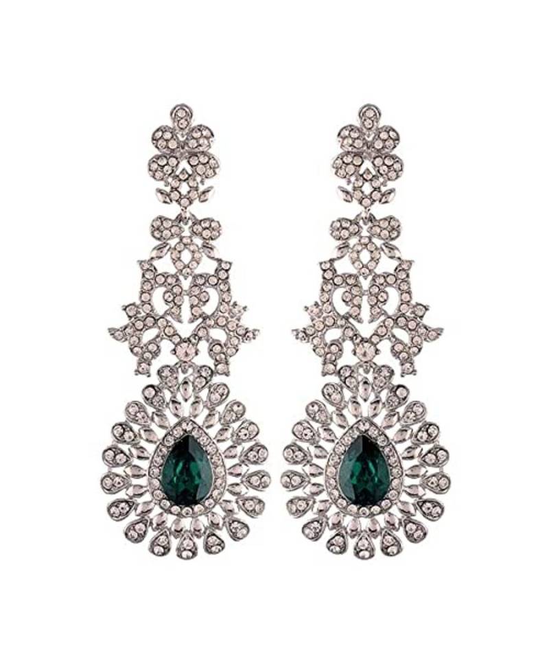 Rhodium Plated Austrion Diamond Sparkling Dangle Earrings