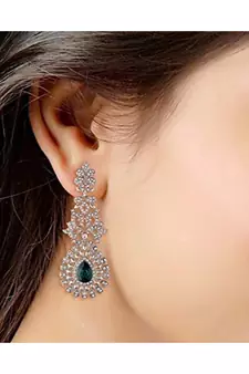 Rhodium Plated Austrion Diamond Sparkling Dangle Earrings