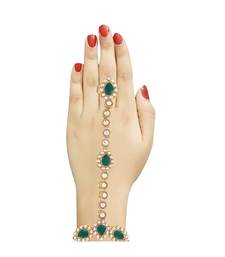 Traditional Gold Plated Embellish With Kundan & Pearl Adjustable Haath Phool/Panja Bracelet for Women