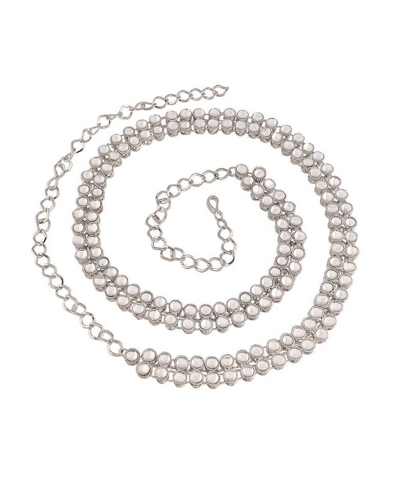 Rhodium Plated Ethnic Kundan Studded Kamarband Belly Chain