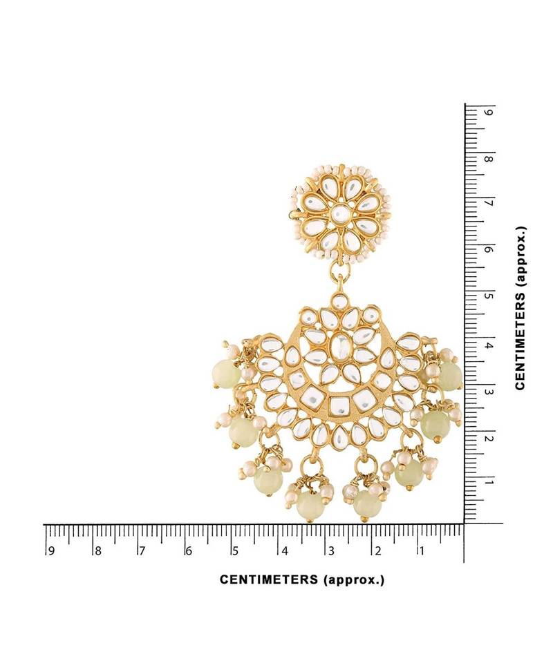 Traditional Matte Finish Kundan & Faux Pearl Chandbali Earrings with Maang Tikka Set