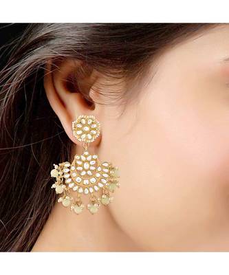 Traditional Matte Finish Kundan & Faux Pearl Chandbali Earrings with Maang Tikka Set 5