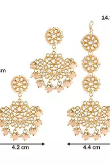 Matte Finish Kundan & Faux Pearl Chandbali Earrings with Maang Tikka Set