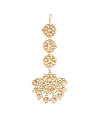 Matte Finish Kundan & Faux Pearl Chandbali Earrings with Maang Tikka Set 4