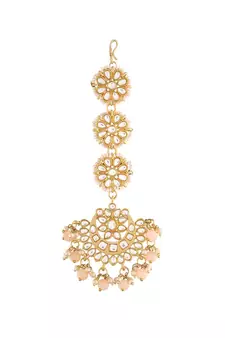 Matte Finish Kundan & Faux Pearl Chandbali Earrings with Maang Tikka Set