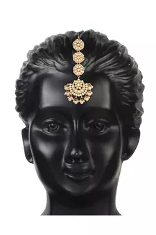 Matte Finish Kundan & Faux Pearl Chandbali Earrings with Maang Tikka Set