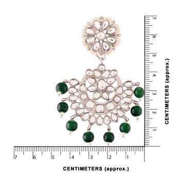 Rhodium Plated Kundan & Faux Pearl Chandbali Earrings with Maang Tikka Set 4