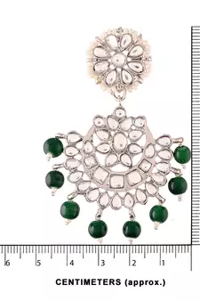 Rhodium Plated Kundan & Faux Pearl Chandbali Earrings with Maang Tikka Set